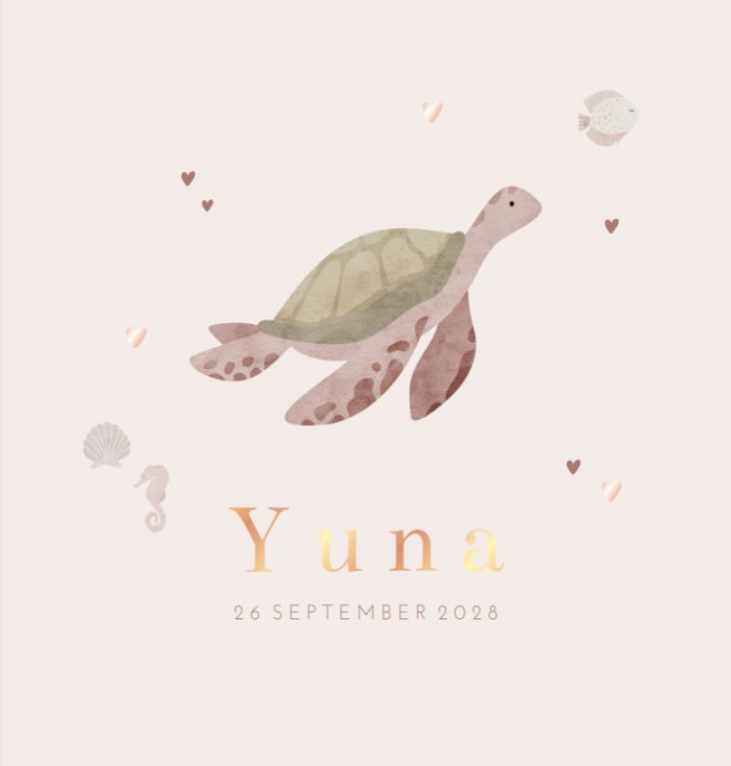 Geboortekaartje meisje schildpad lichtroze Yuna